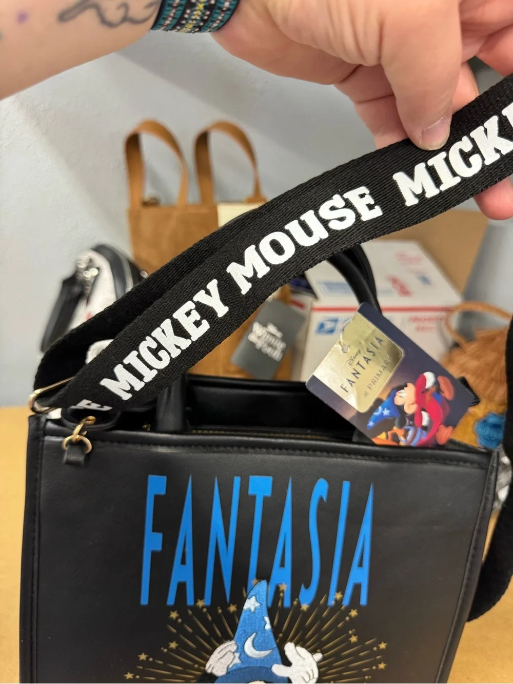 Primark Black Fantasia Mickey Tote Bag with Blue Lettering